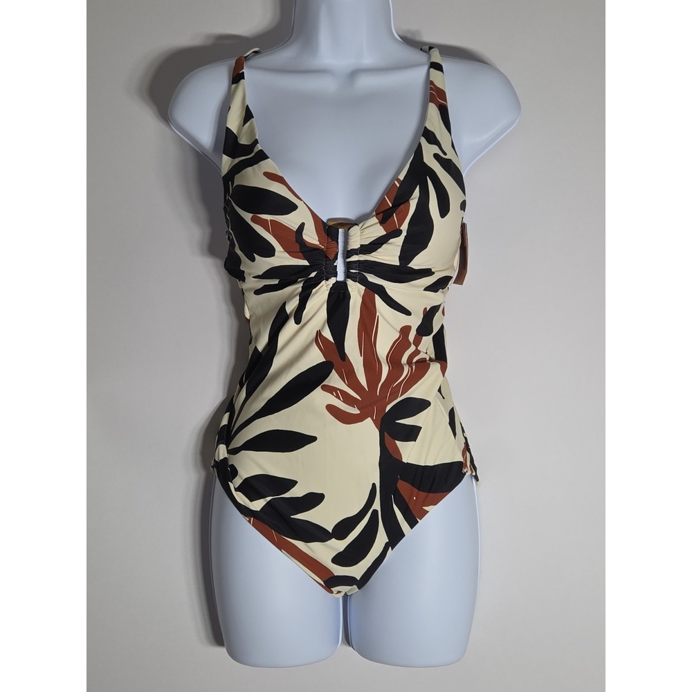 Shade & Shore One Piece White-Black-Brown Full Seat Coverage 1-Piece Swimsuit XS